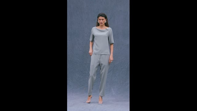 Calça Crepe Ampla Cinza Cecilia