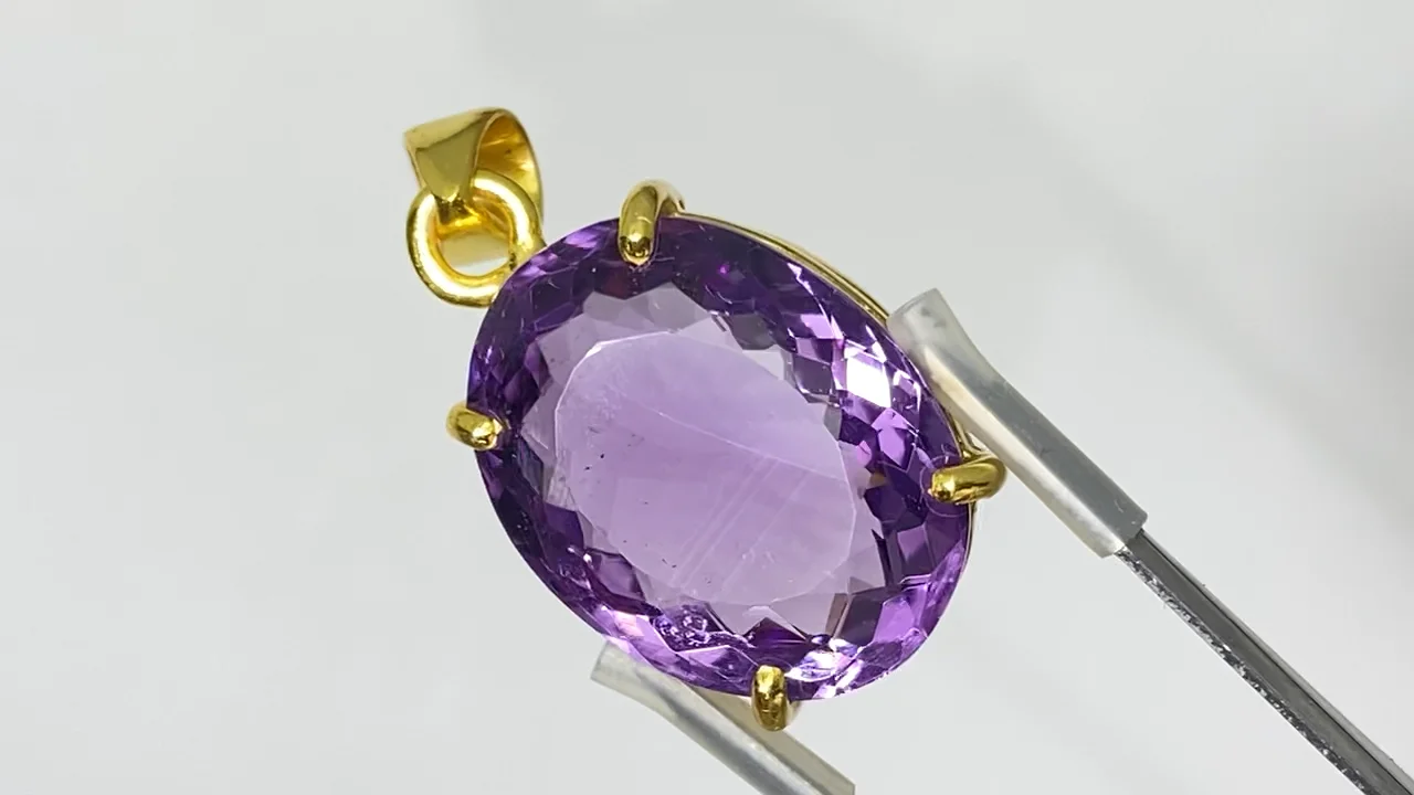 宝石質アメジスト AAA ファセットカットペンダントトップ18KGP製 NO