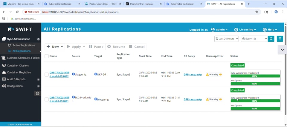 Tanzu to Nutanix NKP Disaster Recovery with RackWare SWIFT: Delta Replication, Failover and Fallback