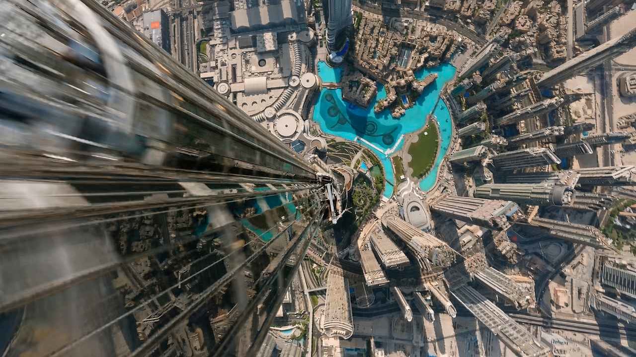 Still from the ChopperShoot showreel: drone and FPV aerial filming over Dubai