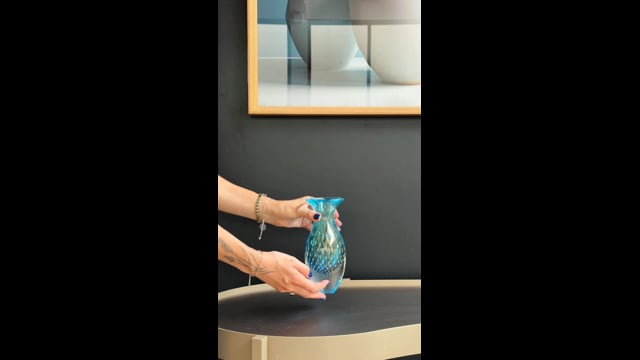Vaso Mini Alto Tela Água-marinha com Ouro