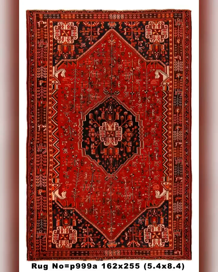 5' x 8' Persian Tribal Shirazi Qashqai Rug Horse Heads Figures