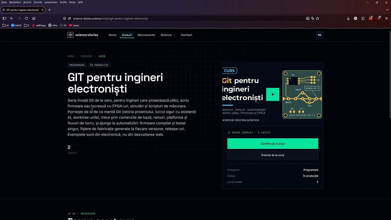  status, add, commit, diff și log pe un proiect KiCad