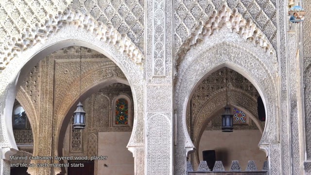 Fez walking tour (video): Medersa Bou Inania – Cedar Wood and Stucco Walls