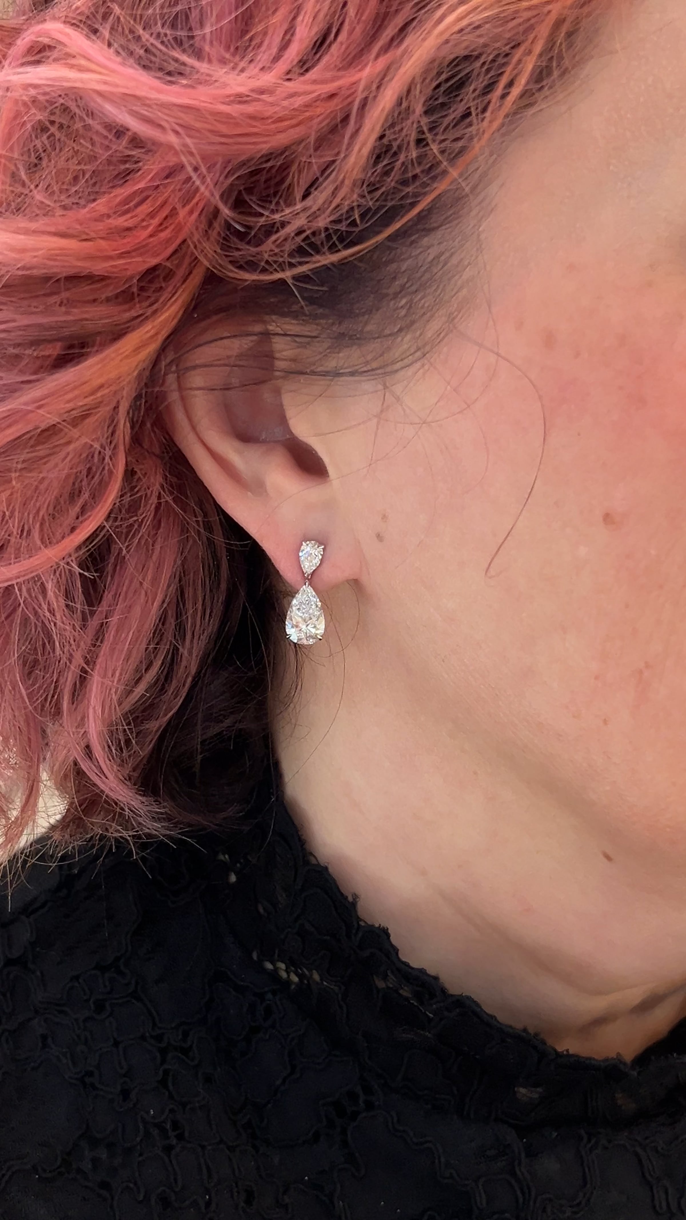 4.77 Pear Cut Diamond Drop Earrings 18k White Gold - Hand Video ...