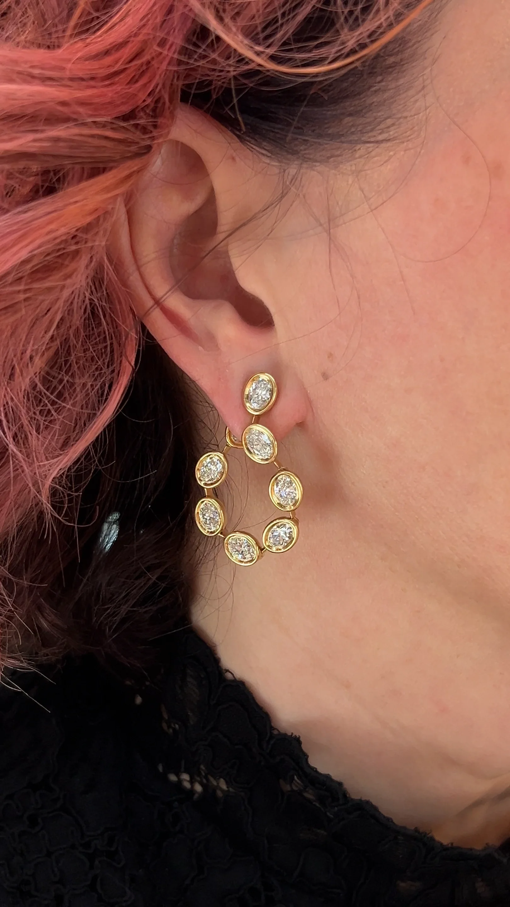 8.09ct Oval Cut Diamond Drop Earrings 18K Yellow Gold - Hand Video ...