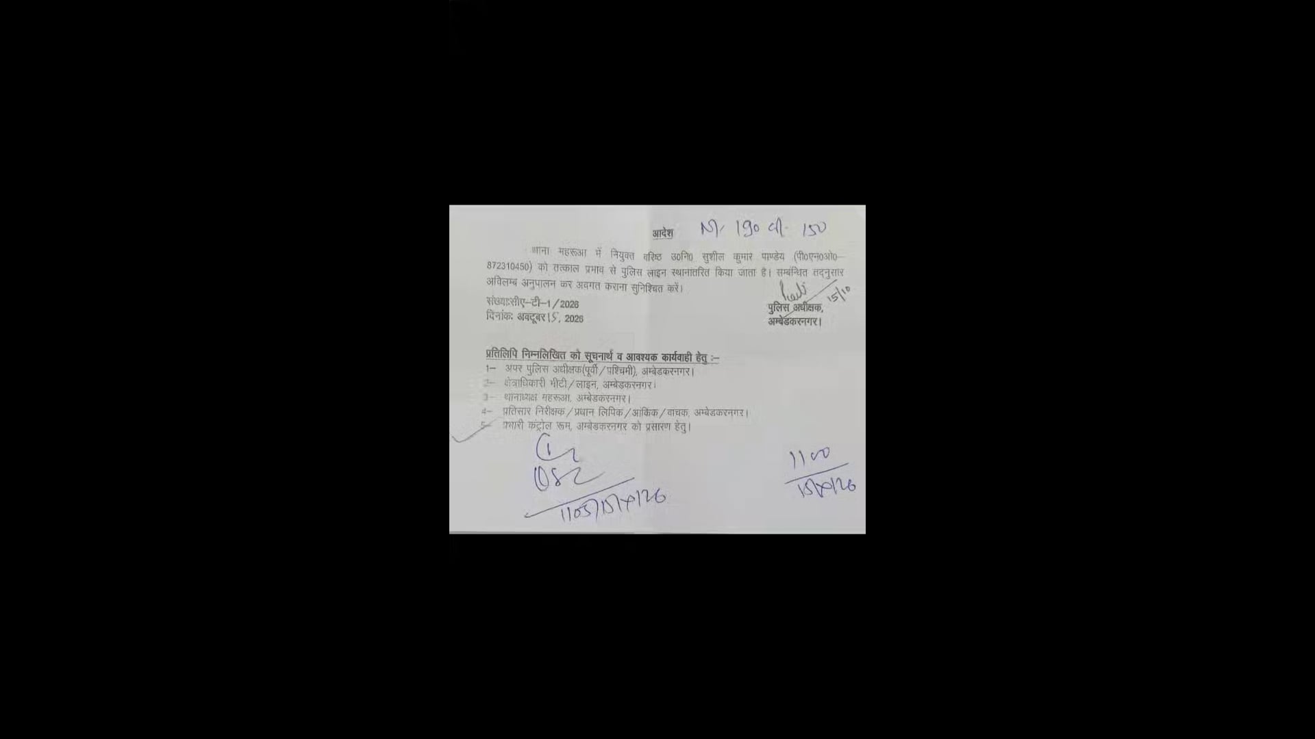 अम्बेडकरनगर: महरुआ थाने के वरिष्ठ उपनिरीक्षक सुशील कुमार पाण्डेय पर गिरी गाज, तत्काल प्रभाव से पुलिस लाइन भेजे गए