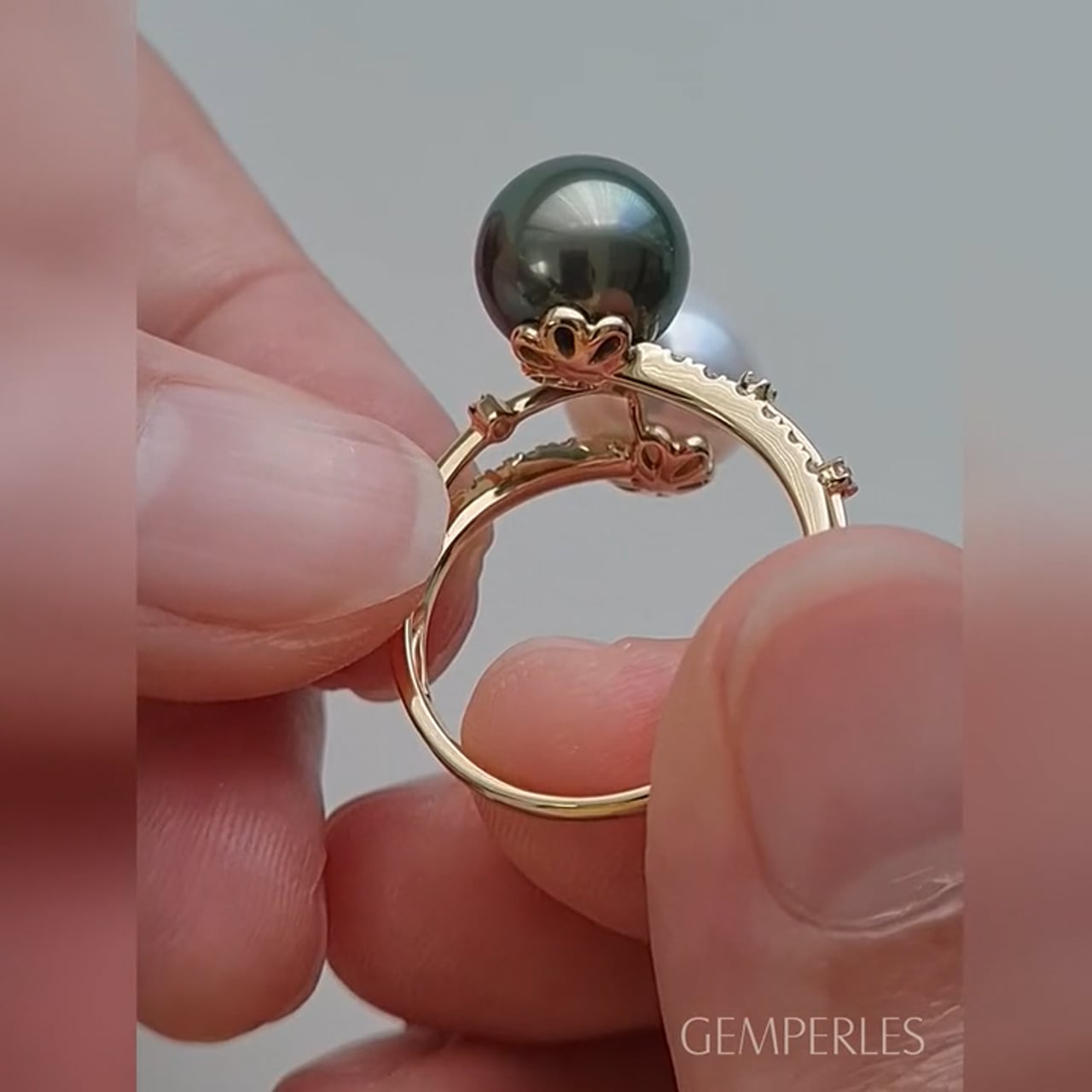 Anello Toi et Moi Aléoutiennes - Oro Giallo, Diamanti & Perle di Coltura | Gemperles