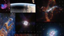 Freeze-frame from video, showing opening sequence mosaic of various NASA images.