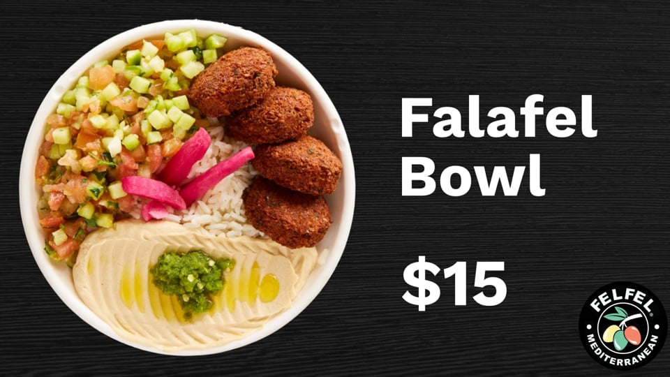 Animated menu video for FelFel's Falafel Bowl, built from menu data