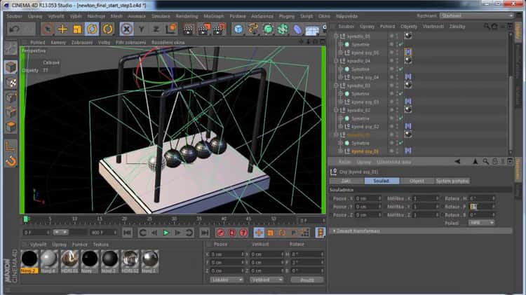 CINEMA 4D R13 rychl start 15 Newtonovo kyvadlo