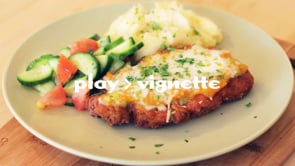 Pork Schnitzel with Garlic-Vegetable Gratin