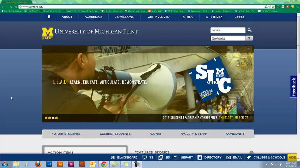 Thompson Library homepage navigation at University of Michigan-Flint on ...