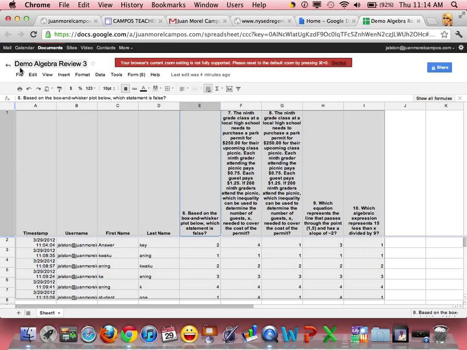 Intermediate algebra practice test into a spreadsheet form on vimeo