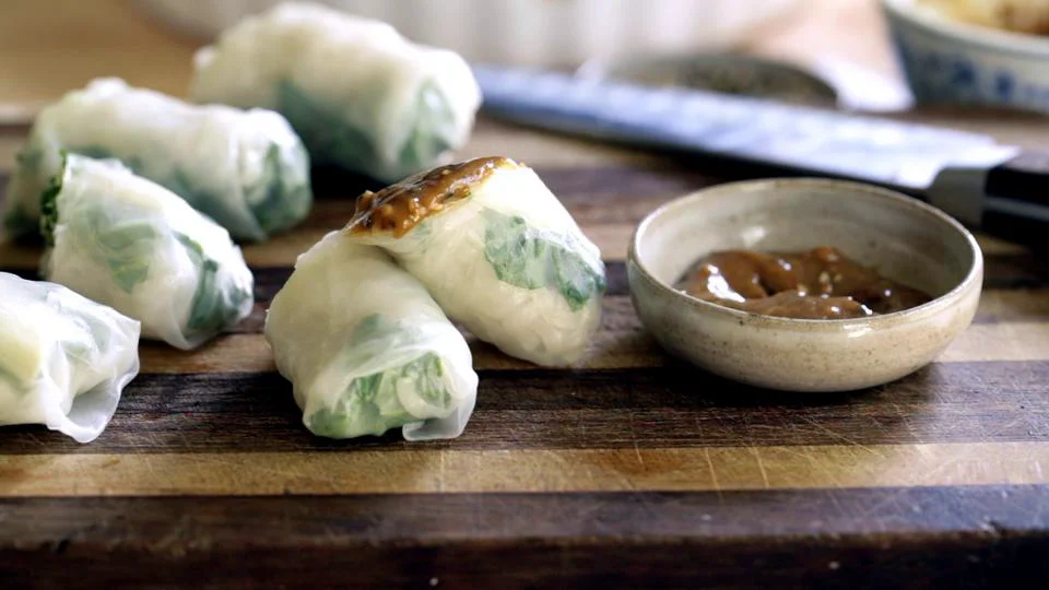 Roasted Daikon Radish and Kale Spring Rolls
