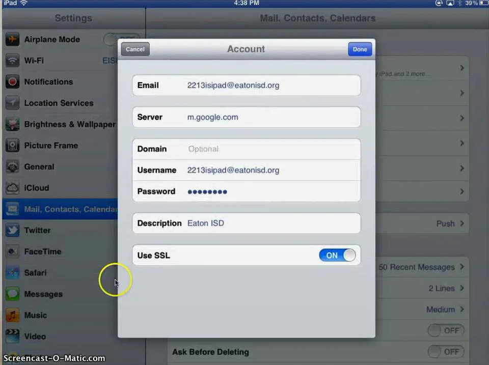 Adding email to ipad on vimeo