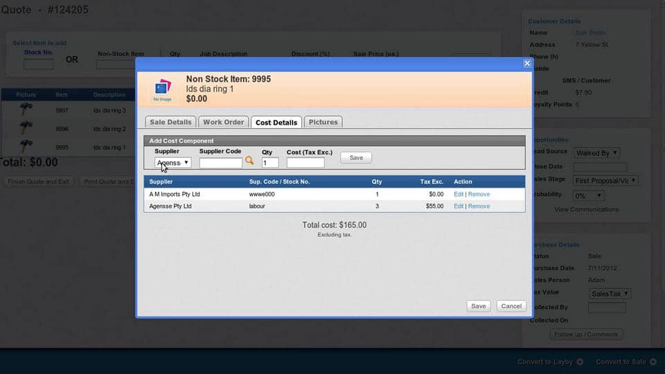 Advanced Quote and Opportunity features Swim Jewelry Software
