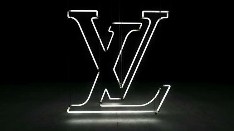Louis Vuitton white logo, , white neon lights, creative, black