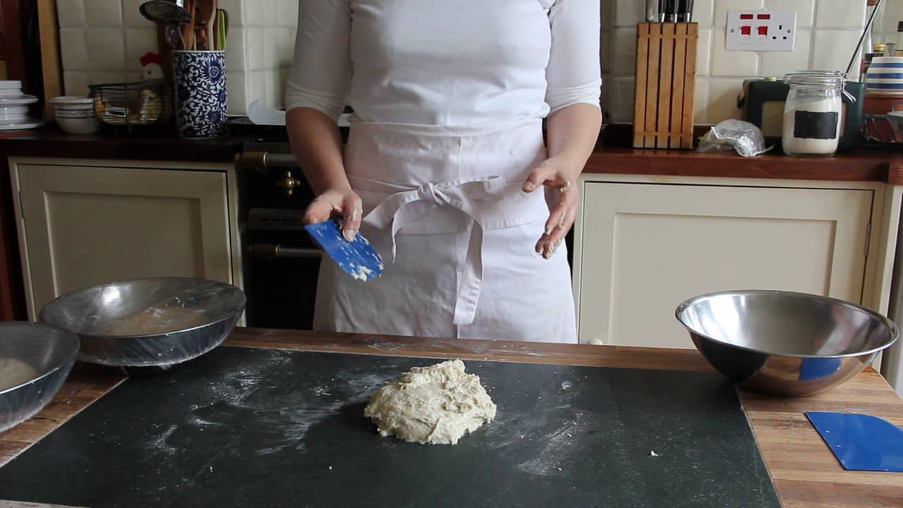 Kneading very sticky bread dough on Vimeo