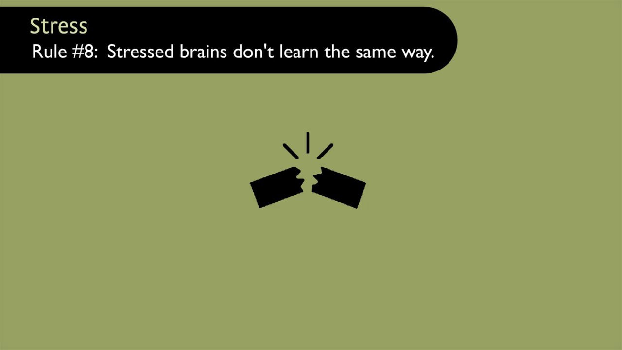 Stress: Stressed brains don’t learn the same way. (Brain Rules by John Medina)