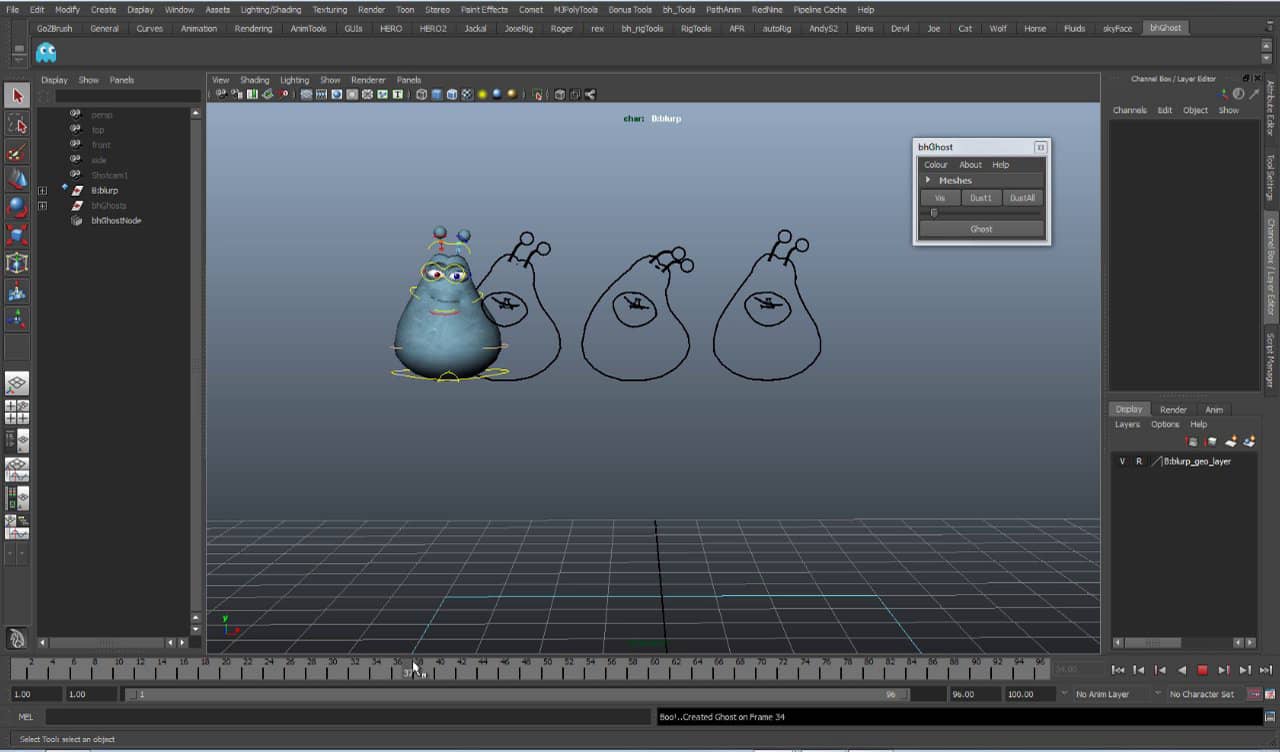 bhGhost Onion Skinning/Ghosting Tool for Maya Tutorial by Brian