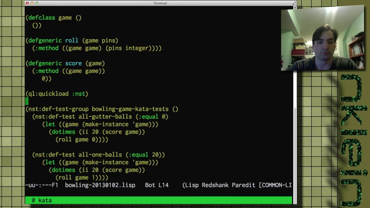 The Bowling Game Kata in Common Lisp on Vimeo