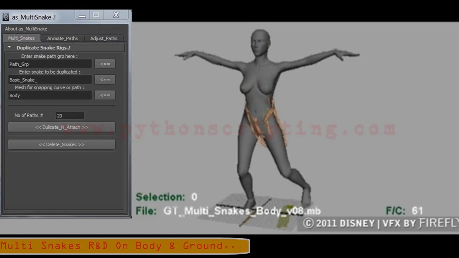 as_MultiSnakes : Automation Of Multi Snakes Animation On Body and Ground