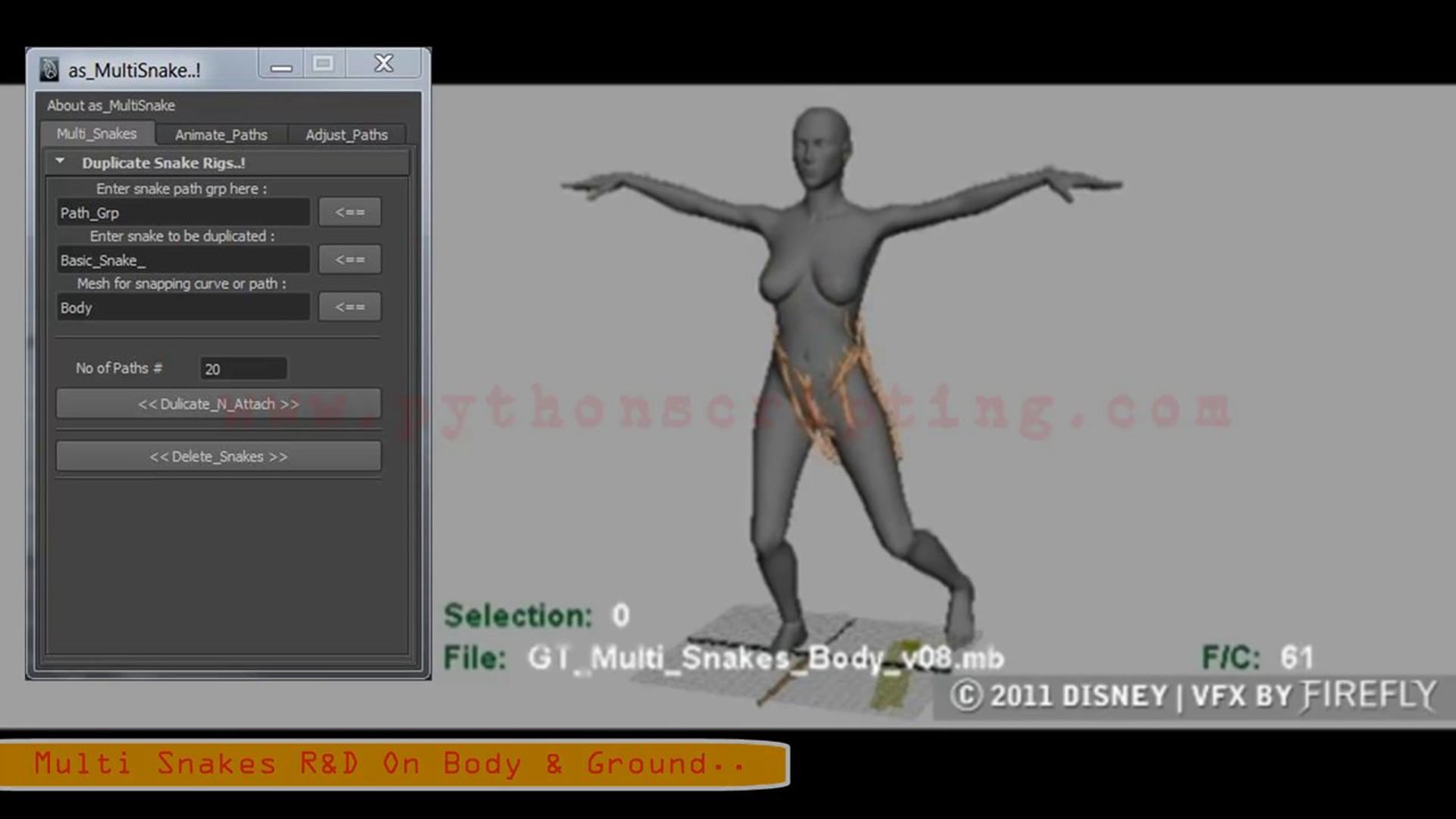 as_MultiSnakes : Automation Of Multi Snakes Animation On Body and Ground