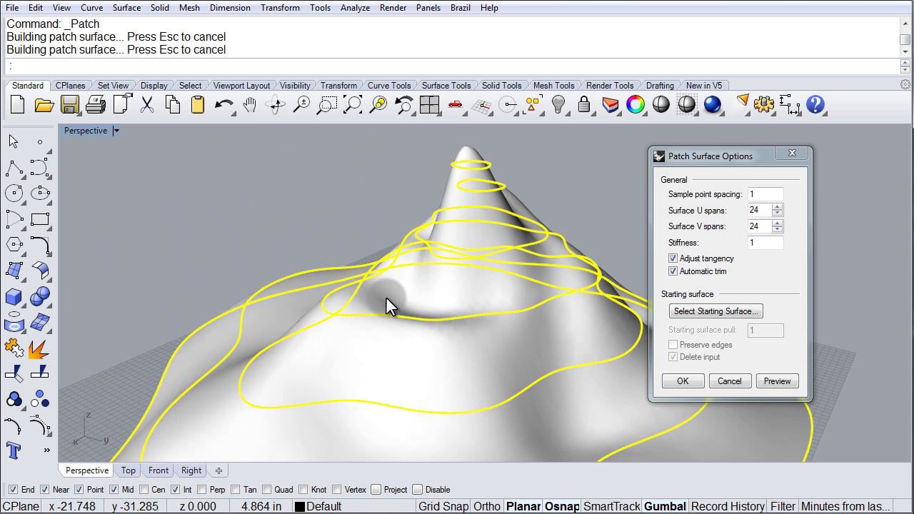 Rhino Visual Tips 5 Chapter 10 Surfaces Command Surface Patch On Vimeo