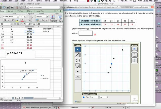 Plotting the regression line in webassign on Vimeo