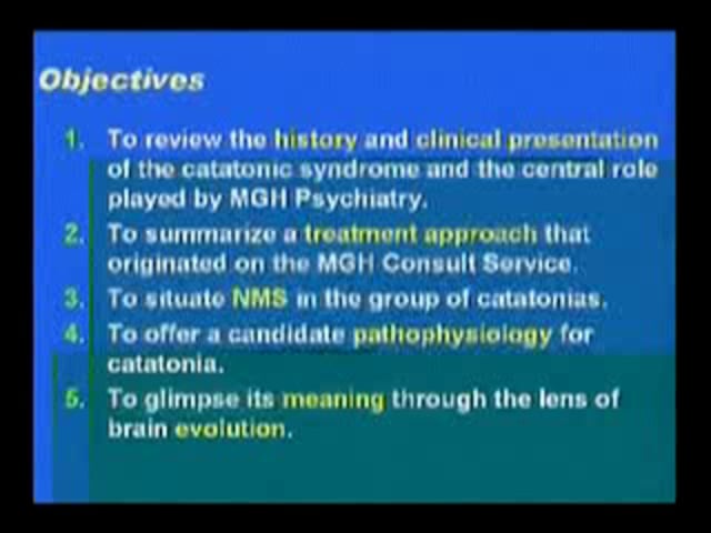 October 8, 2009 - The Neuropsychiatry of Catatonia and its Meaning – An MGH Story