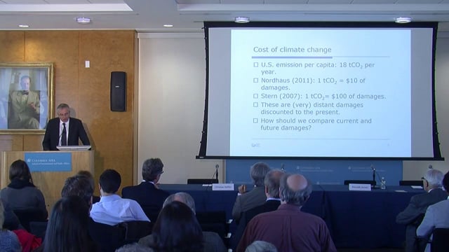 Christian Gollier explores the theory of risk-bearing, with an application to the welfare analysis of policies to reduce the risk of climate change.<br />
<br />
Christian Gollier <br />
Director<br />
Toulouse School of Economics<br />
University Toulouse<br />
<br />
Discussion by <br />
Bernard Salanié<br />
Professor of Economics<br />
Columbia University<br />
<br />
Joseph E. Stiglitz<br />
University Professor<br />
Columbia University<br />
<br />
Kenneth J. Arrow<br />
Joan Kenney Professor of Economics<br />
Professor of Operations Research, Emeritus <br />
Stanford University