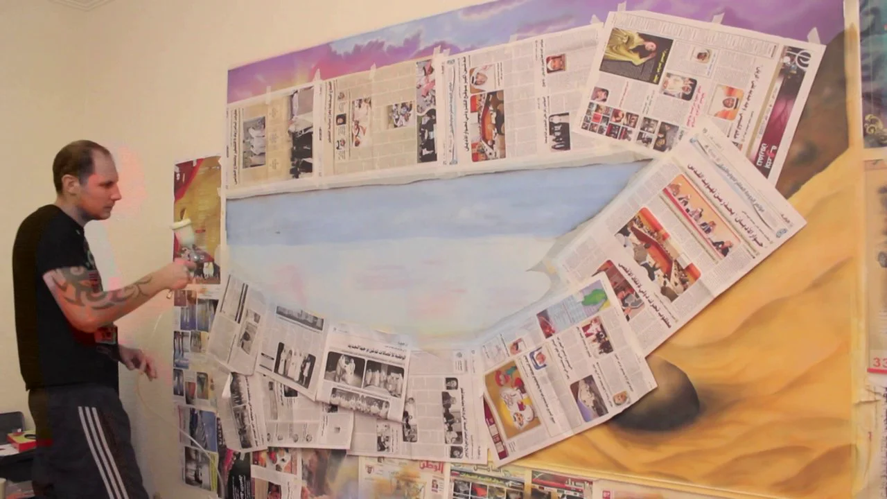 Airbrushing wall mural by Mantas Puskorius (Doha, Qatar)