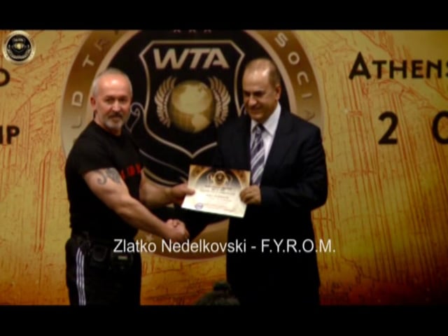 Awarding of Zlatko Nedelkovski at the 1st W.T.A. Instructors' Championship, by W.T.A.'s President, Petros Bitar.