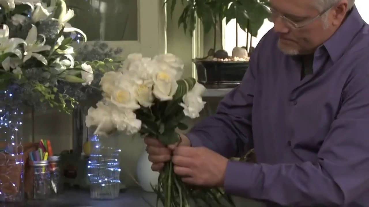 How to arrange flowers Hand Tied cascading Wedding Bouquet with LED Lights! on Vimeo