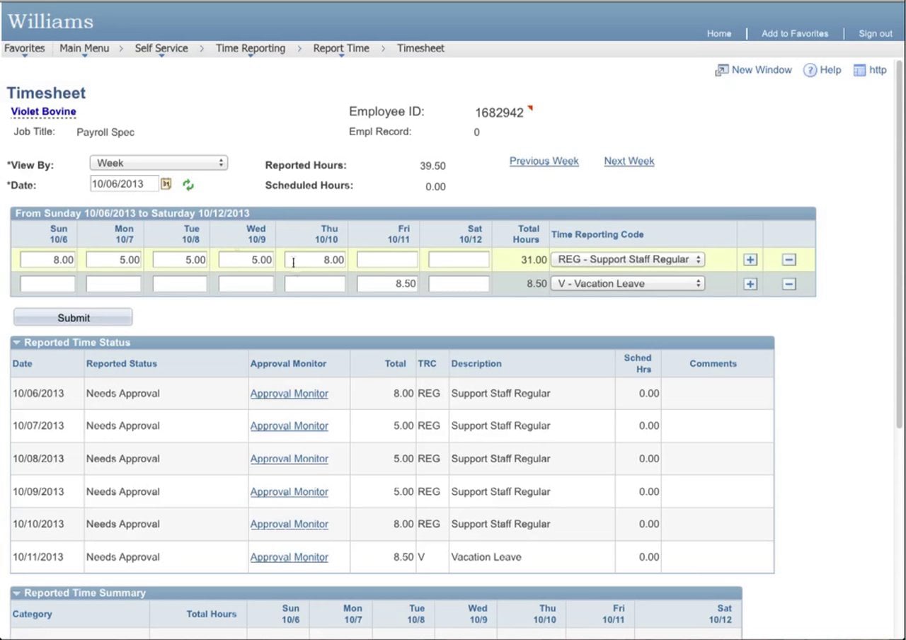 PeopleSoft Timesheet Instructions for staff on Vimeo