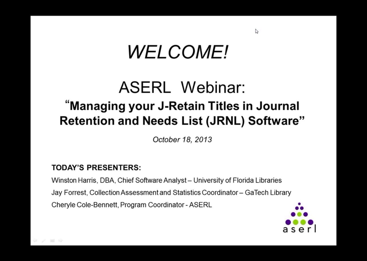 Managing your J-Retain Titles in JRNL (Journal Retention and Needs List ...