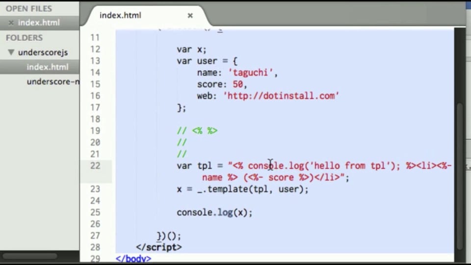 10 テンプレート機能を使ってみよう Underscore.js入門 プログラミングならドットインストール
