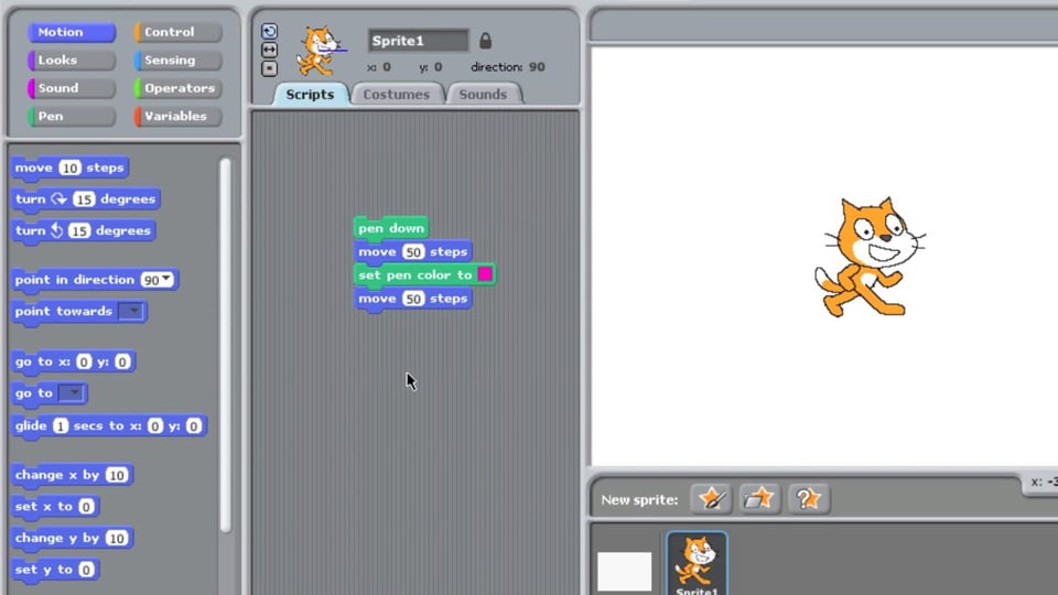 #10 ｢ペン｣のブロックを使おう | 【旧版】Scratch 1.4入門 - プログラミングならドットインストール