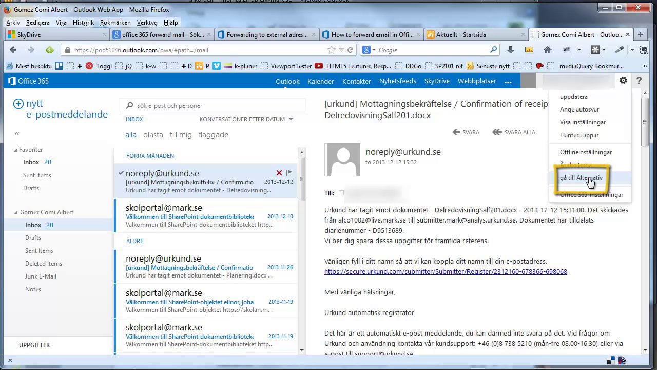 Office 365 - vidarebefordra mail till annan e-postadress on Vimeo