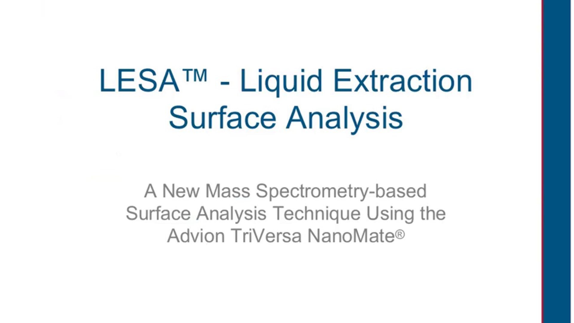 LESA™ - Liquid Extraction Surface Analysis A New Surface Analysis Technique Using the Advion TriVersa NanoMate