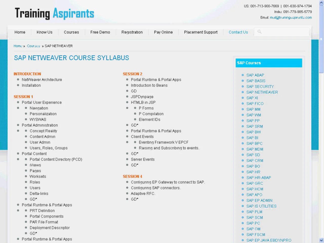 SAP Netweaver Course Content - SAP Netweaver Online Training and Placement
