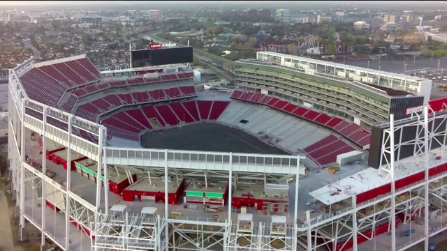 A general overall aerial view of Levi's Stadium (foreground) and the San  Francisco 49ers training facility