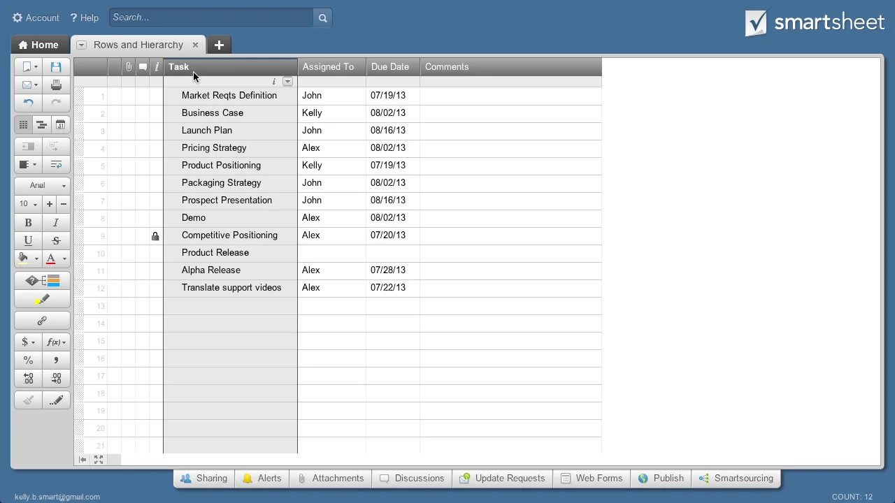 Smartsheet Beginner 4. Rows and Hierarchy