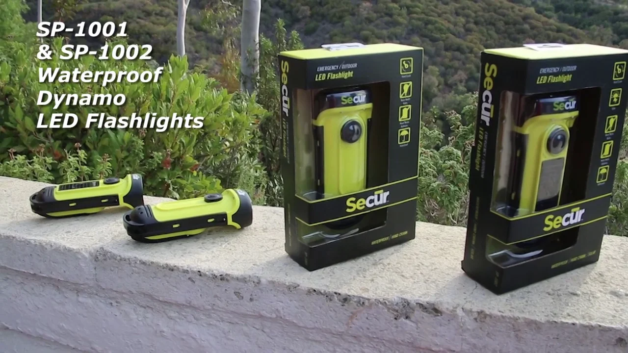SP-1002: Waterproof Solar/ Dynamo LED Flashlight — SECUR SP-1002: Waterproof Solar/ Dynamo LED Flashlight — SECUR