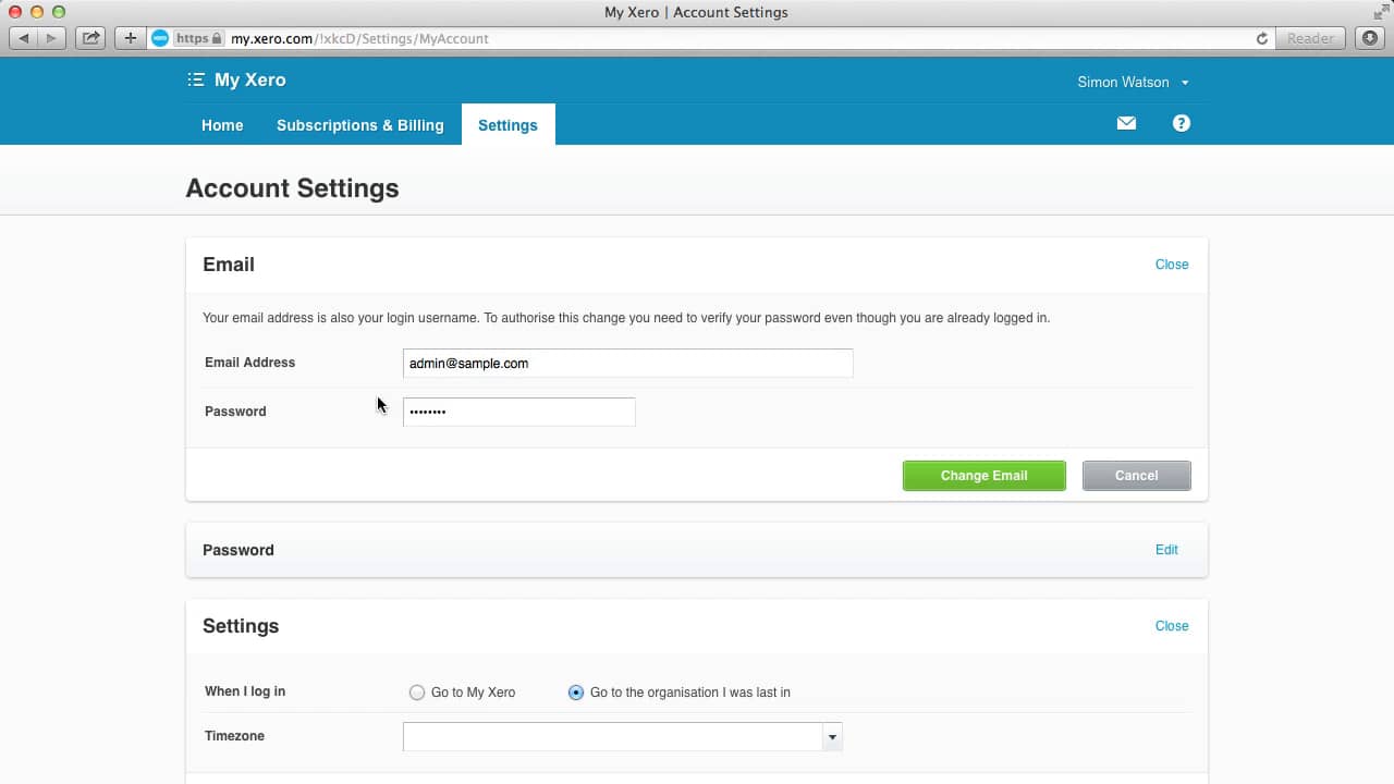 How to change your login email in Xero accounting software on Vimeo
