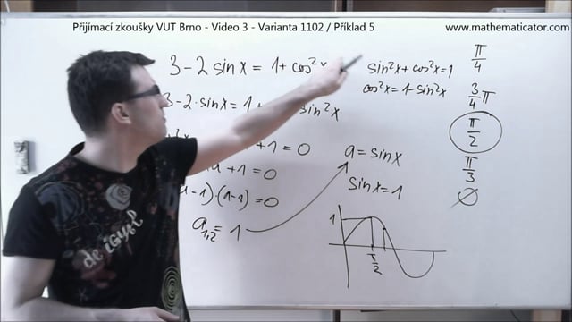 Přijímací zkoušky na VUT Brno - Video 3 - Goniometrická rovnice