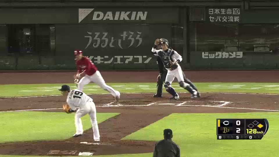 7回表 反応も抜群!! バファローズ・金子 ピッチャーライナーナイスキャッチでダブルプレー!! 2014/5/23 Bs-C