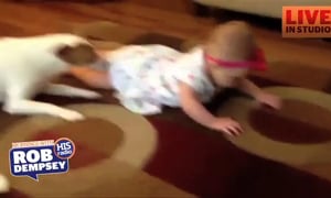 Baby Taught to Crawl by Dog