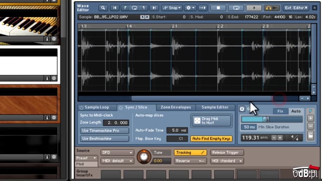 Rozbicie partii na poszczególne sample w Kontakt 5